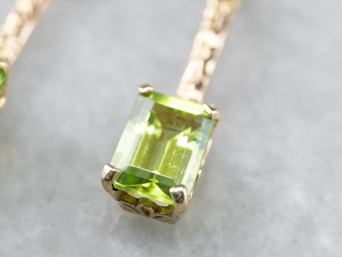 Peridot Gold Bar Drop Earrings