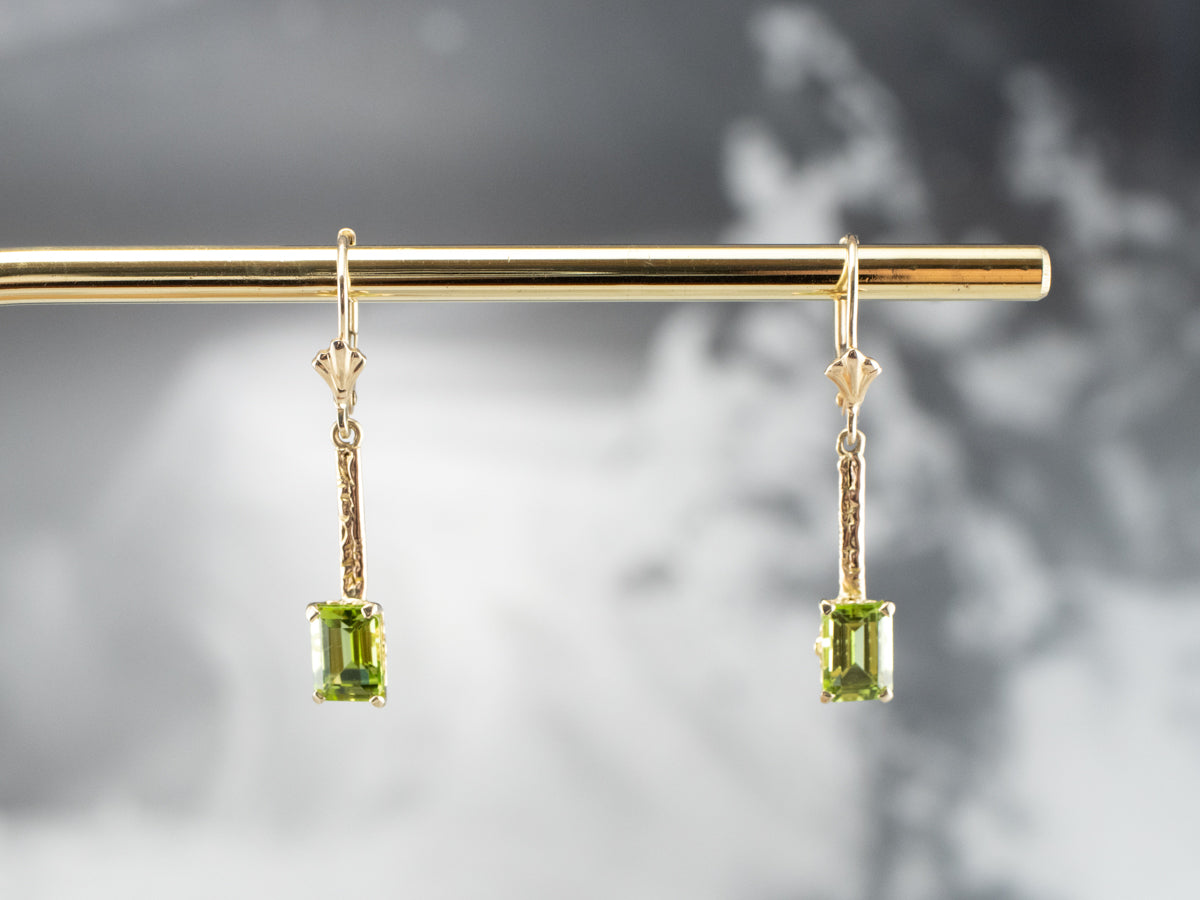 Peridot Gold Bar Drop Earrings