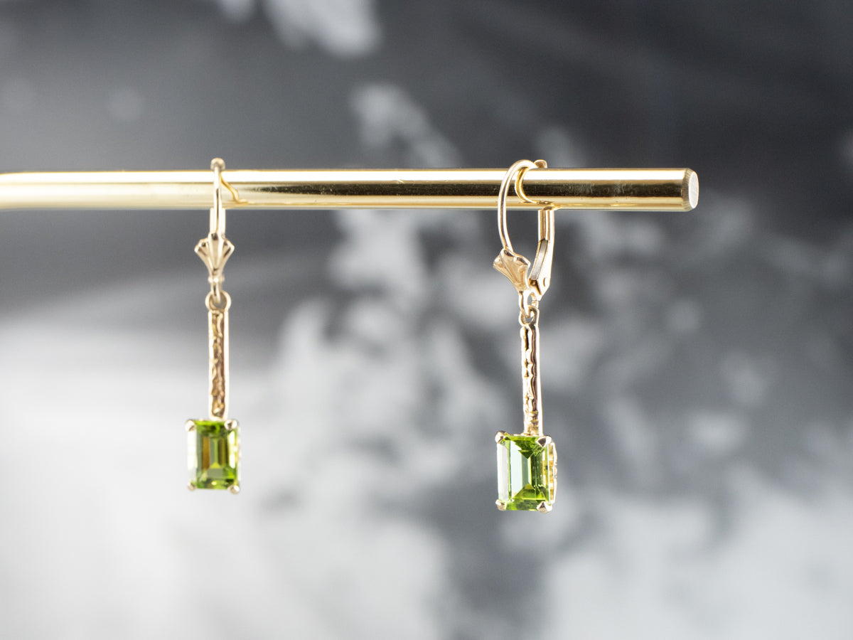 Peridot Gold Bar Drop Earrings