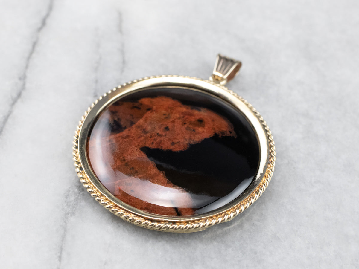Brown Agate Gold Medallion Pendant
