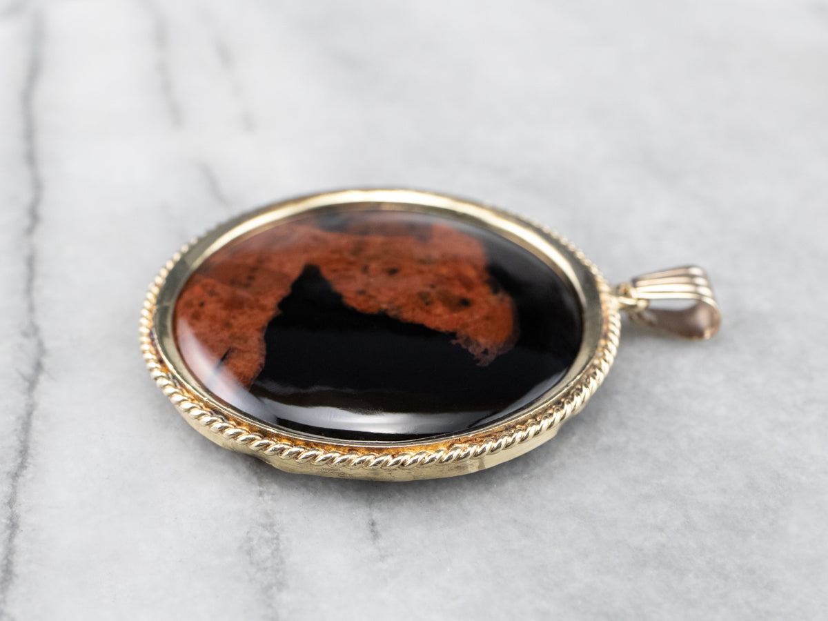 Brown Agate Gold Medallion Pendant