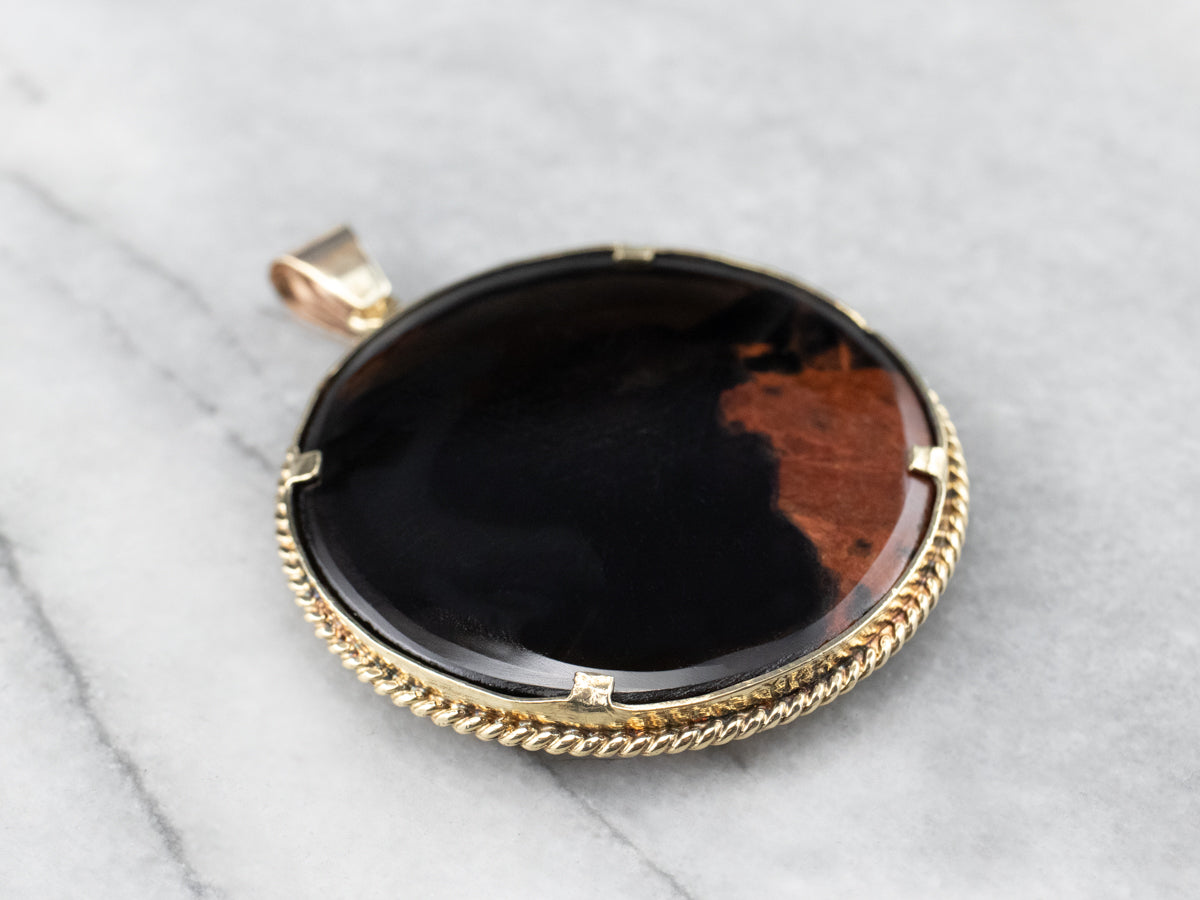 Brown Agate Gold Medallion Pendant