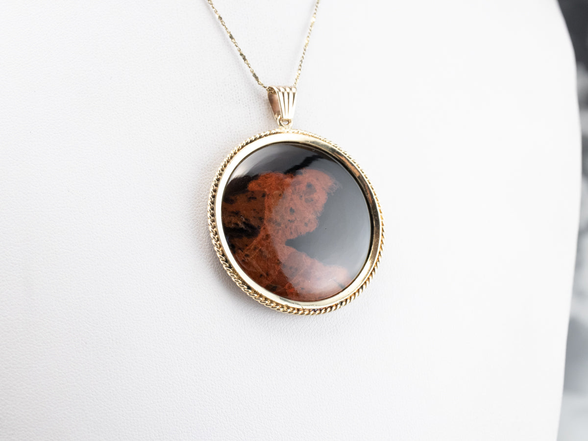 Brown Agate Gold Medallion Pendant