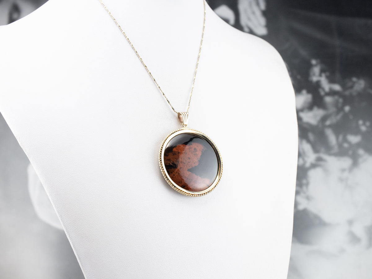 Brown Agate Gold Medallion Pendant