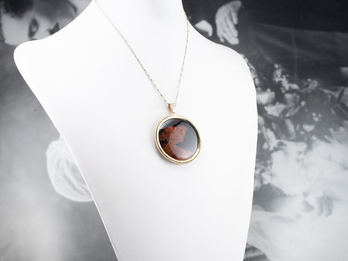 Brown Agate Gold Medallion Pendant