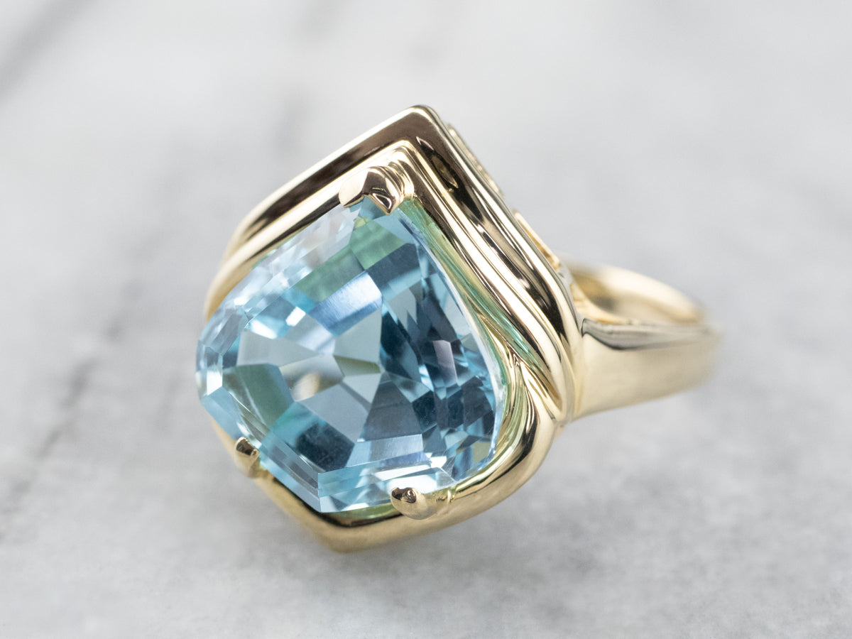 Fancy Cut Blue Topaz Gold Statement Ring