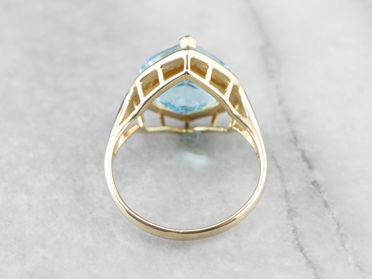 Fancy Cut Blue Topaz Gold Statement Ring