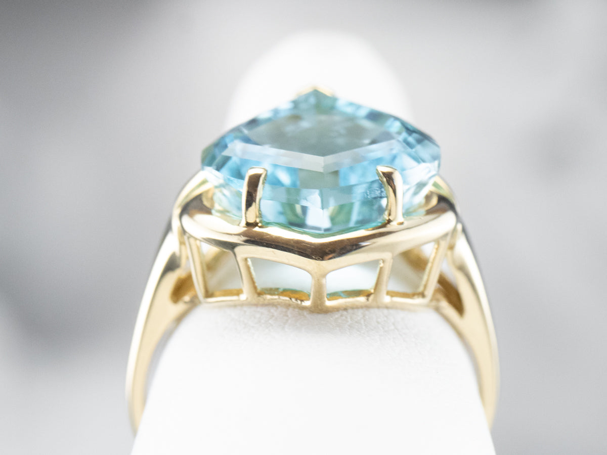 Fancy Cut Blue Topaz Gold Statement Ring