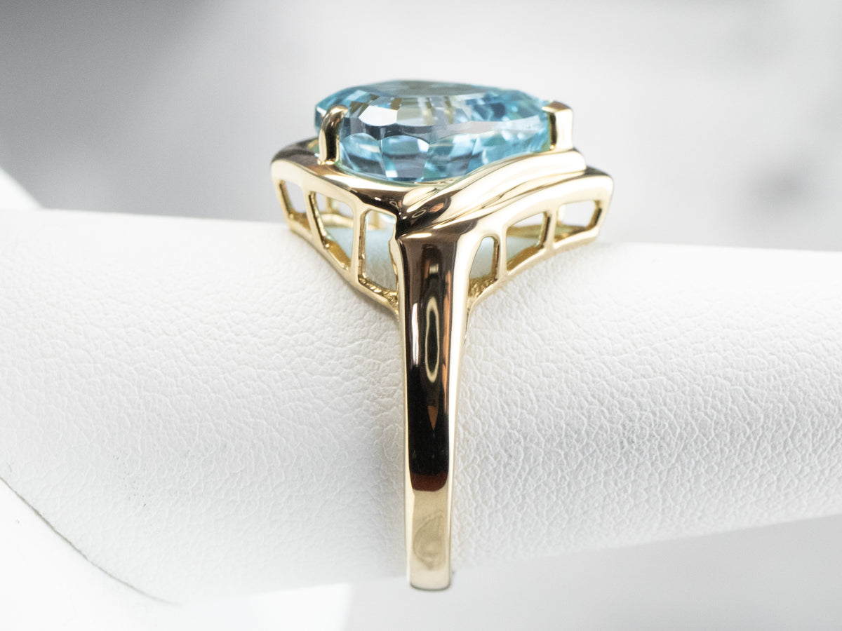Fancy Cut Blue Topaz Gold Statement Ring