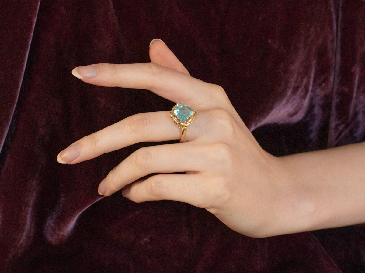 Fancy Cut Blue Topaz Gold Statement Ring