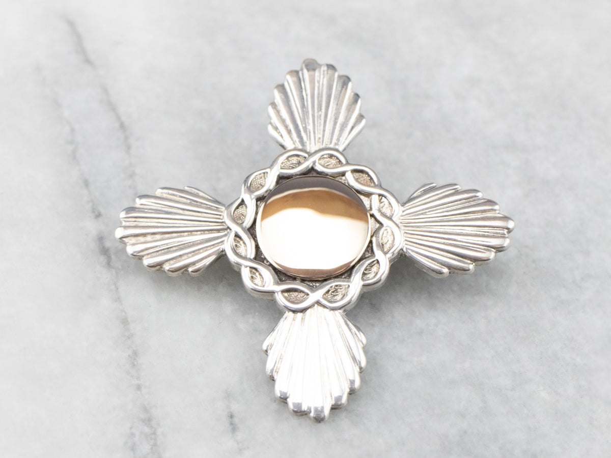 Mixed Metal Cross Signet Brooch