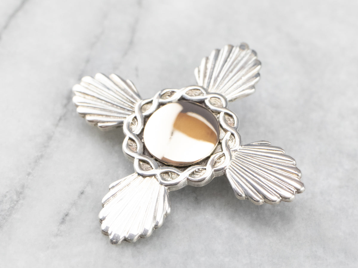 Mixed Metal Cross Signet Brooch