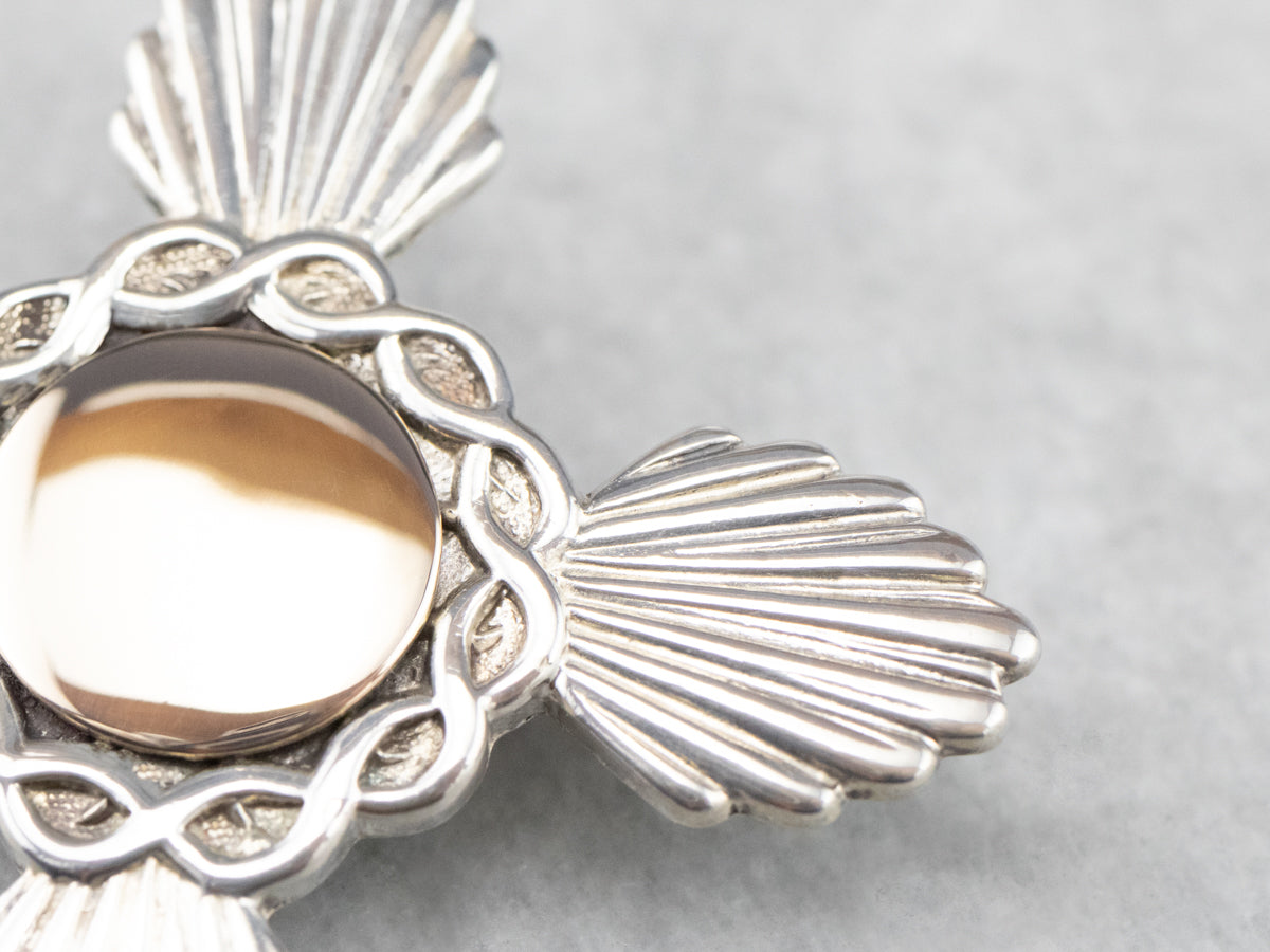 Mixed Metal Cross Signet Brooch