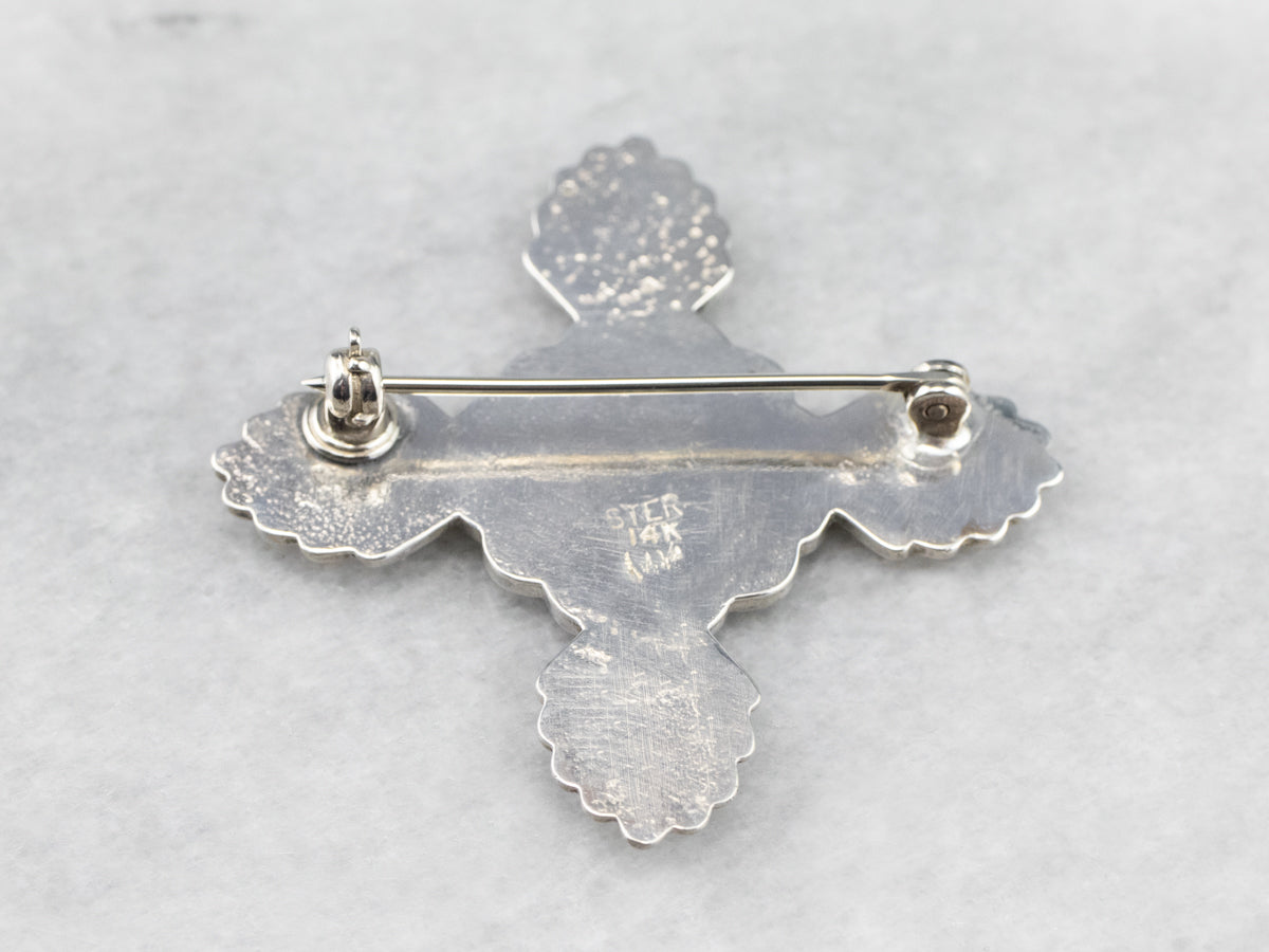 Mixed Metal Cross Signet Brooch