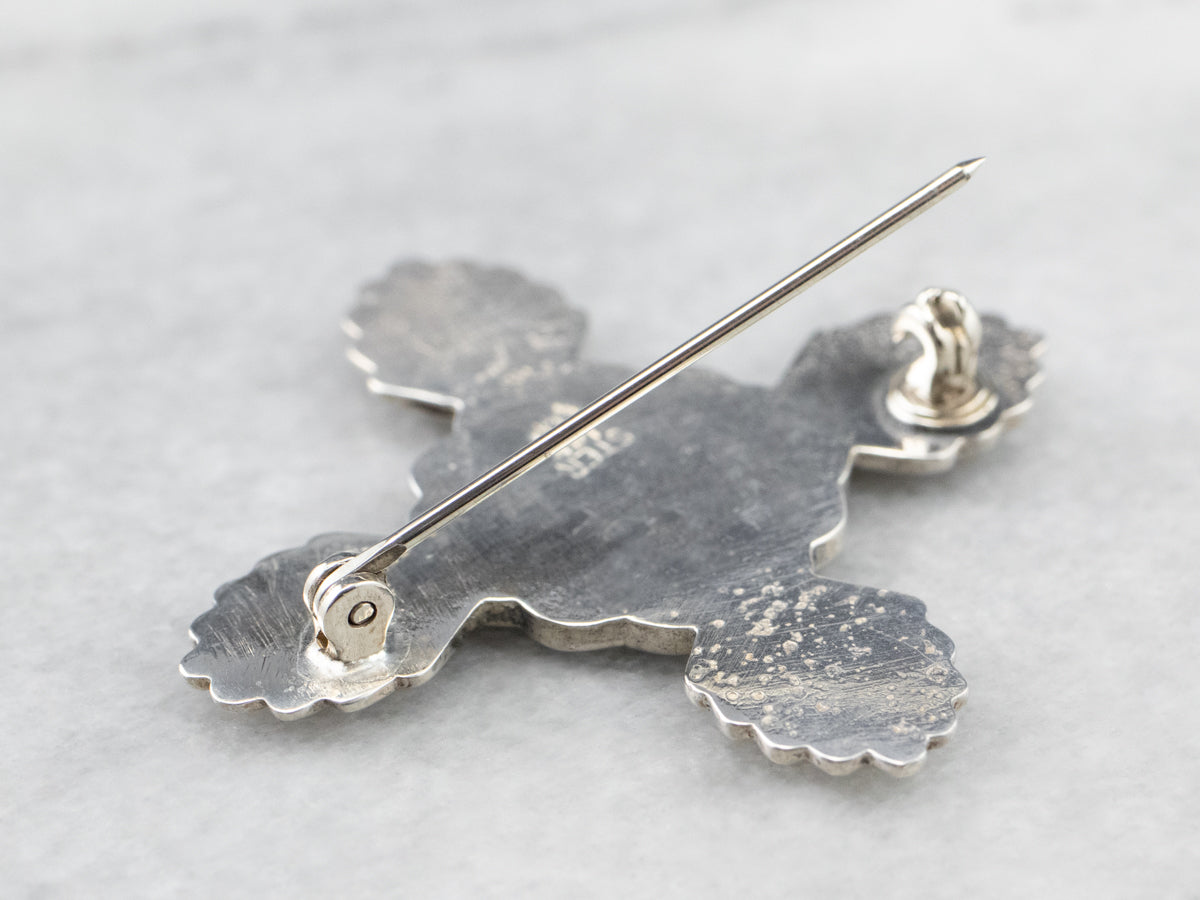 Mixed Metal Cross Signet Brooch