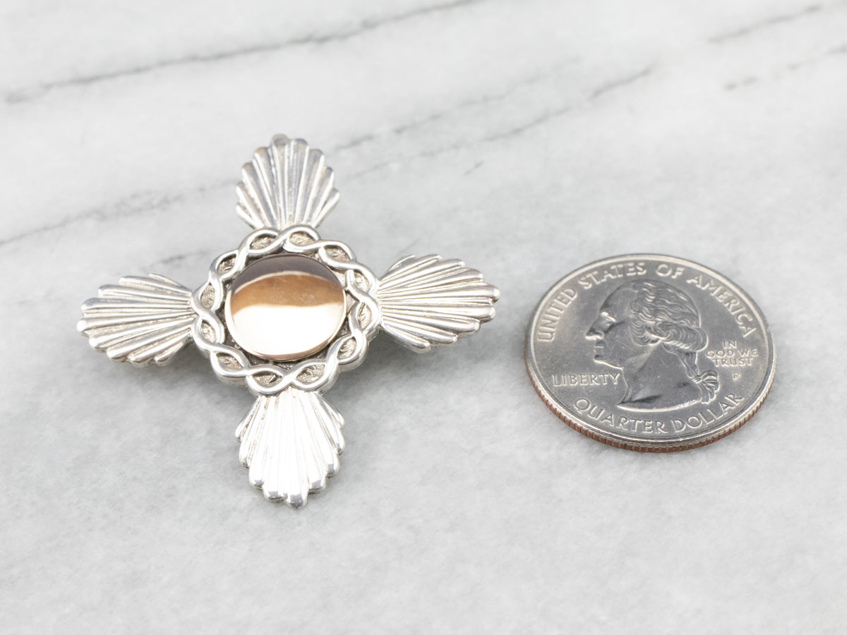 Mixed Metal Cross Signet Brooch
