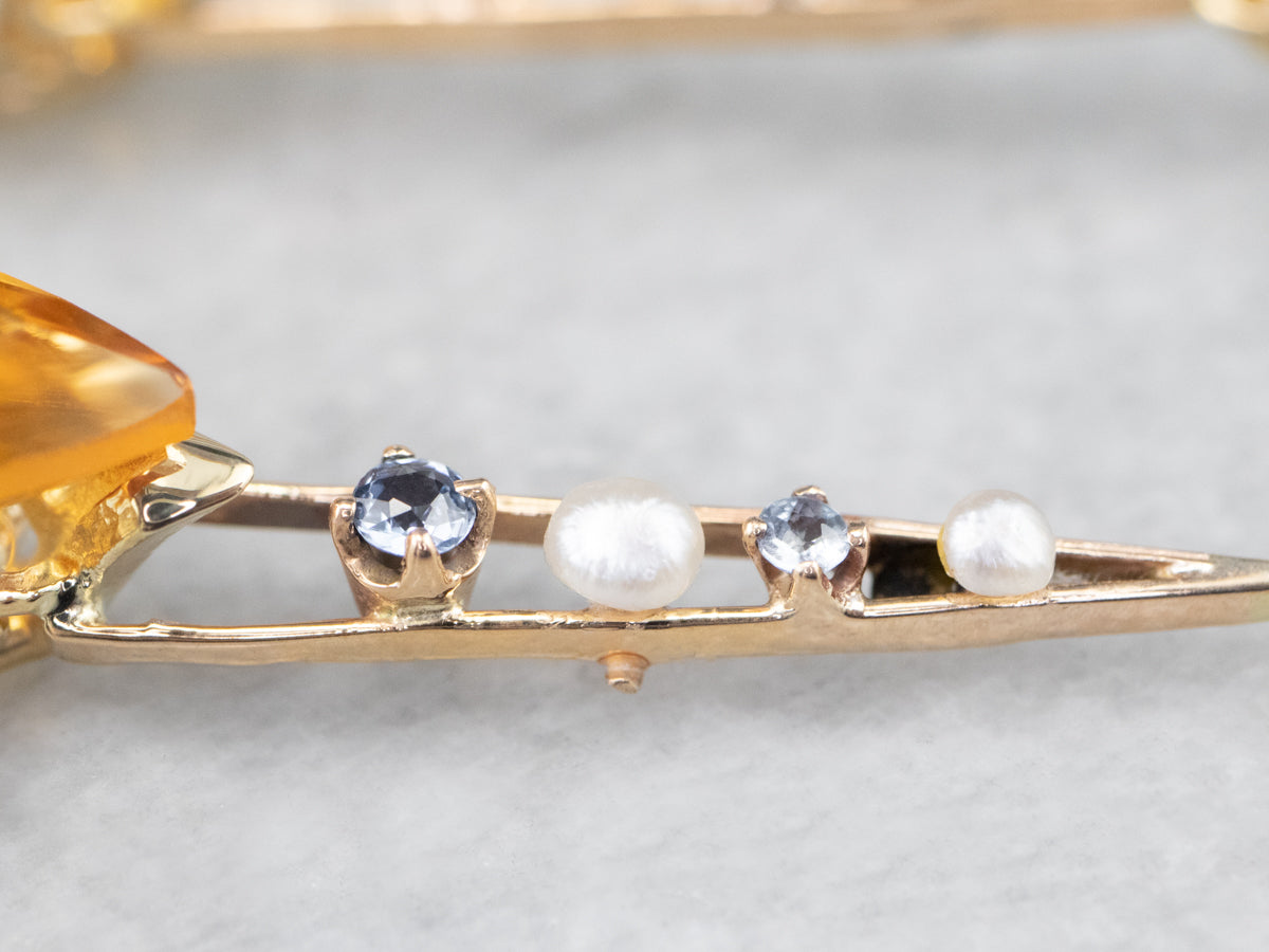 Pear Cut Citrine Gold Bar Drop Earrings