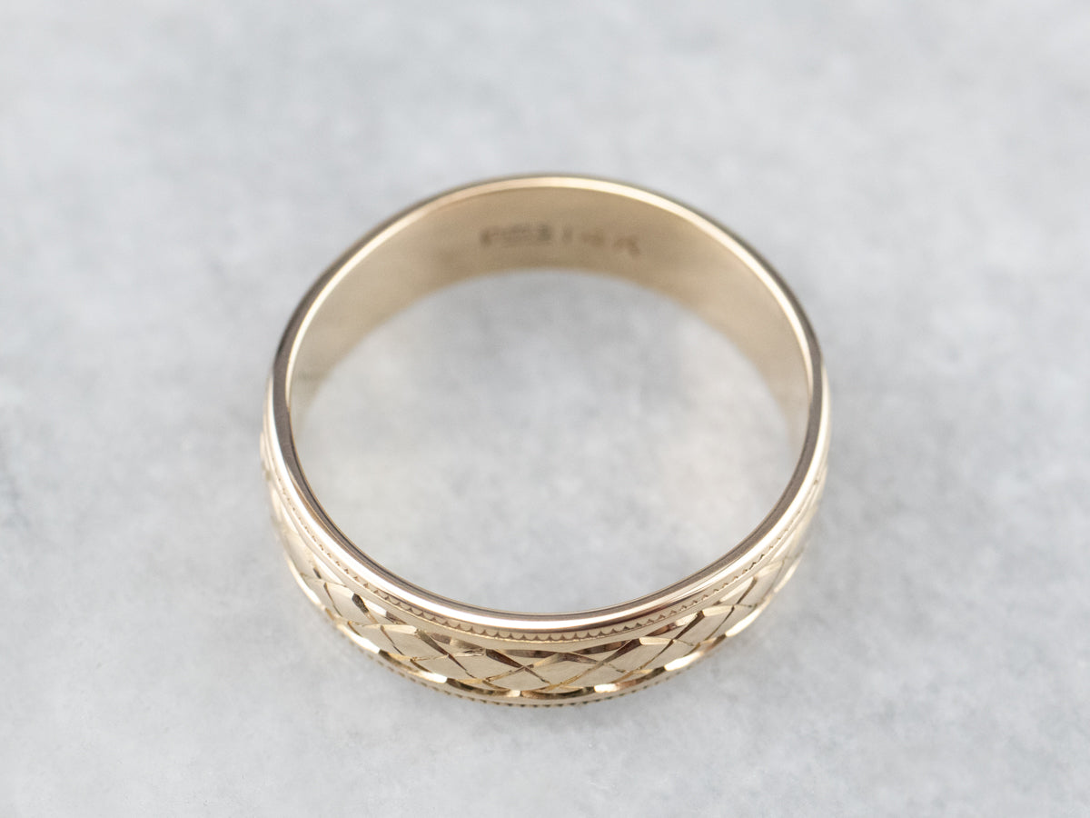 14K Gold Quilted Patterned Wedding Band