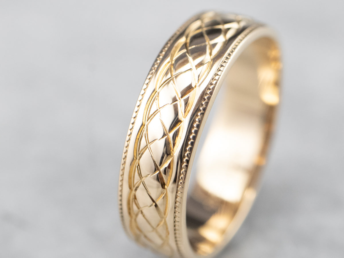 14K Gold Quilted Patterned Wedding Band