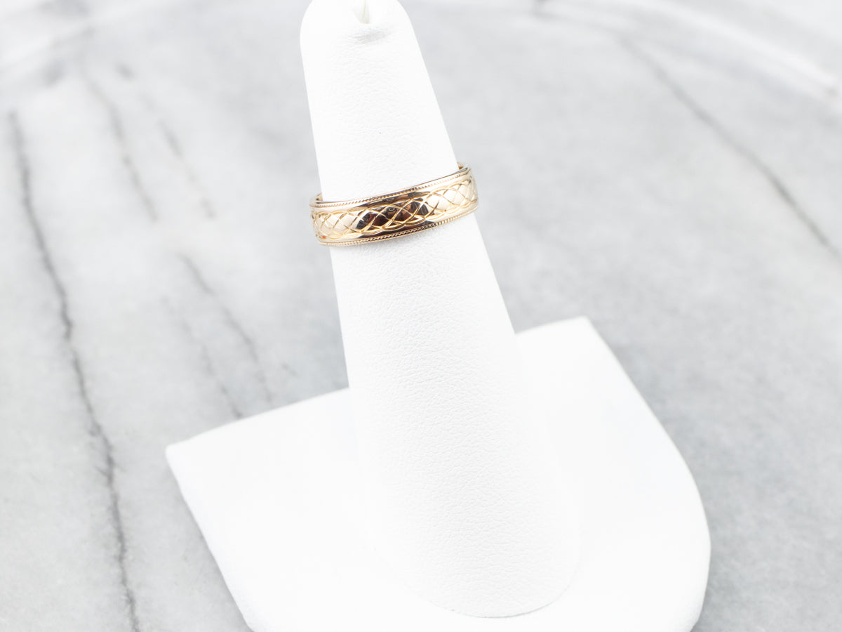 14K Gold Quilted Patterned Wedding Band