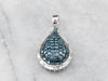 Blue Enhanced Diamond Pave White Gold Teardrop Pendant