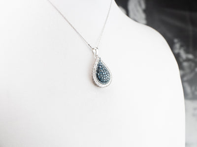 Blue Enhanced Diamond Pave White Gold Teardrop Pendant