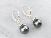 Grey Pearl Diamond White Gold Drop Earrings
