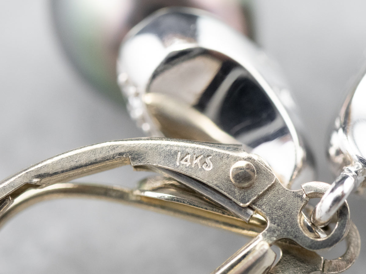 Grey Pearl Diamond White Gold Drop Earrings