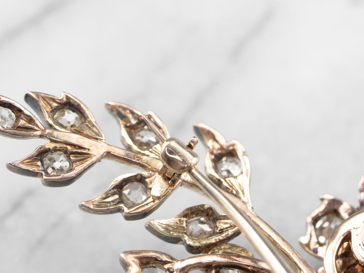 Old Mine Cut Diamond 1850s Floral Brooch