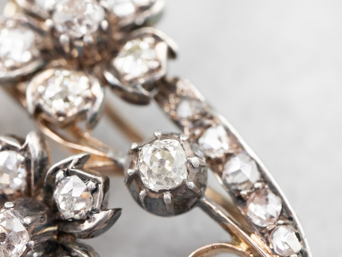 Old Mine Cut Diamond 1850s Floral Brooch