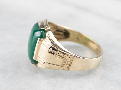 Retro Men's Green Onyx Gold Statement Ring
