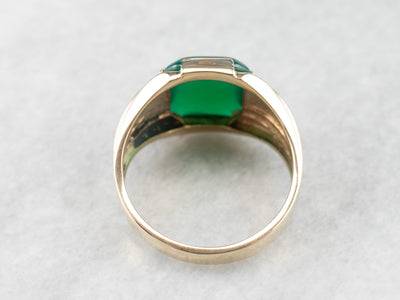 Retro Men's Green Onyx Gold Statement Ring