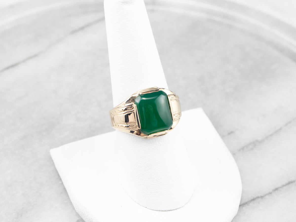 Retro Men's Green Onyx Gold Statement Ring