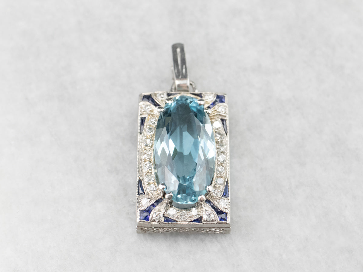 Blue Topaz Diamond White Gold Pendant