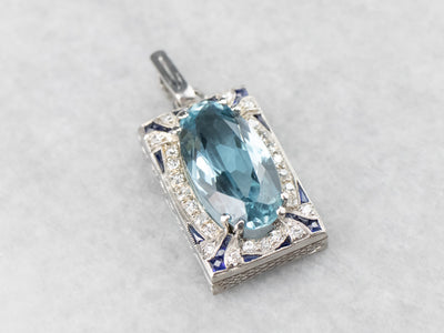 Blue Topaz Diamond White Gold Pendant