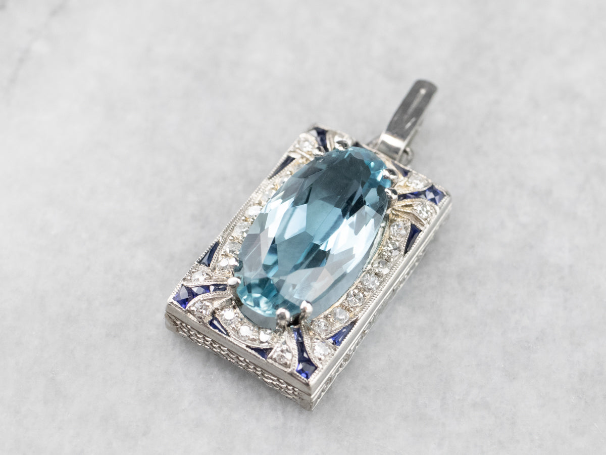 Blue Topaz Diamond White Gold Pendant