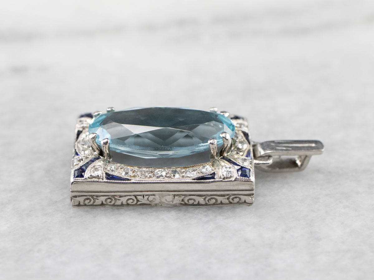 Blue Topaz Diamond White Gold Pendant