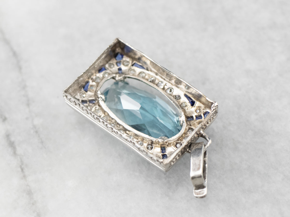 Blue Topaz Diamond White Gold Pendant