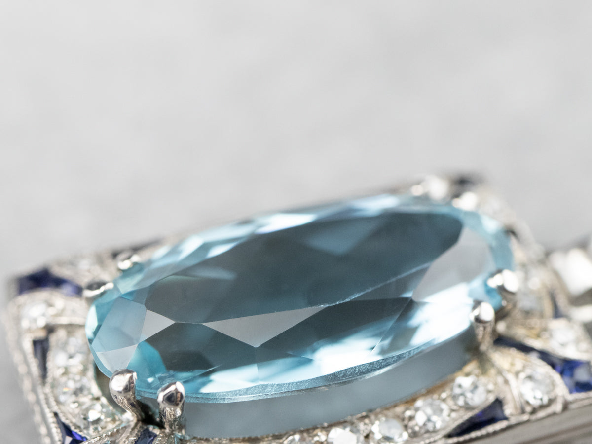 Blue Topaz Diamond White Gold Pendant