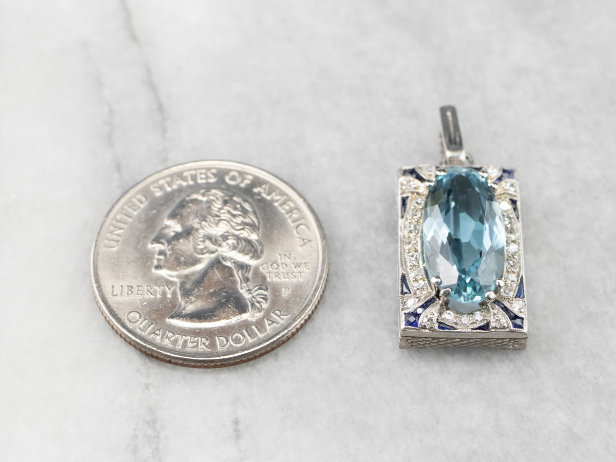 Blue Topaz Diamond White Gold Pendant