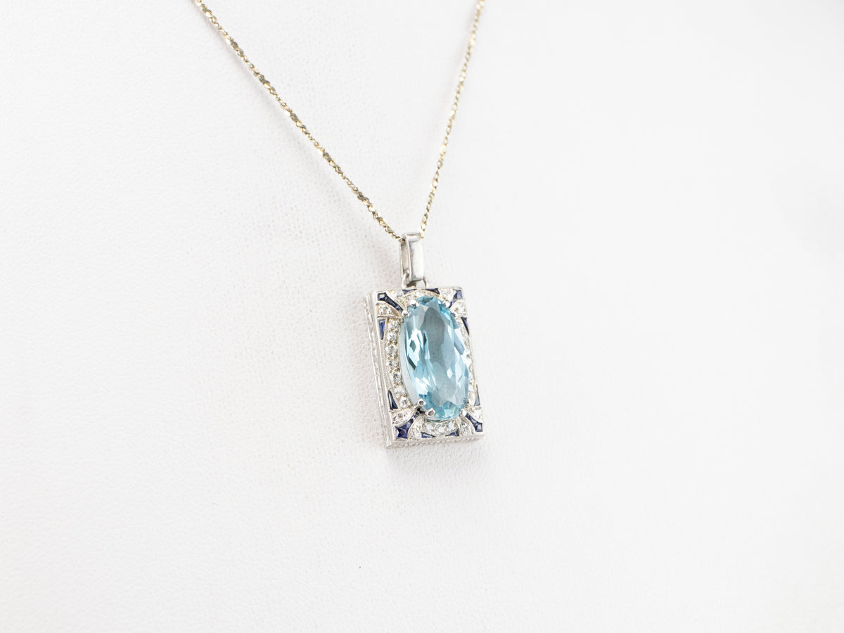 Blue Topaz Diamond White Gold Pendant