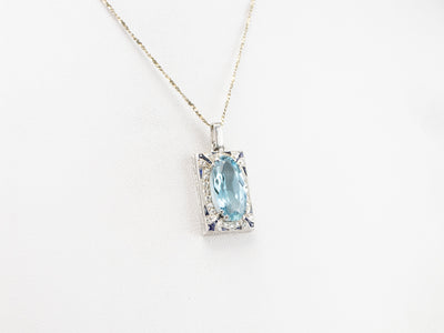 Blue Topaz Diamond White Gold Pendant