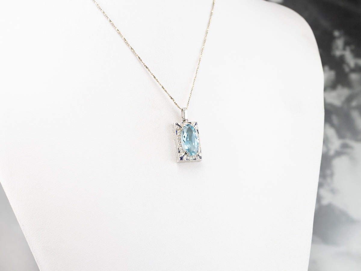 Blue Topaz Diamond White Gold Pendant