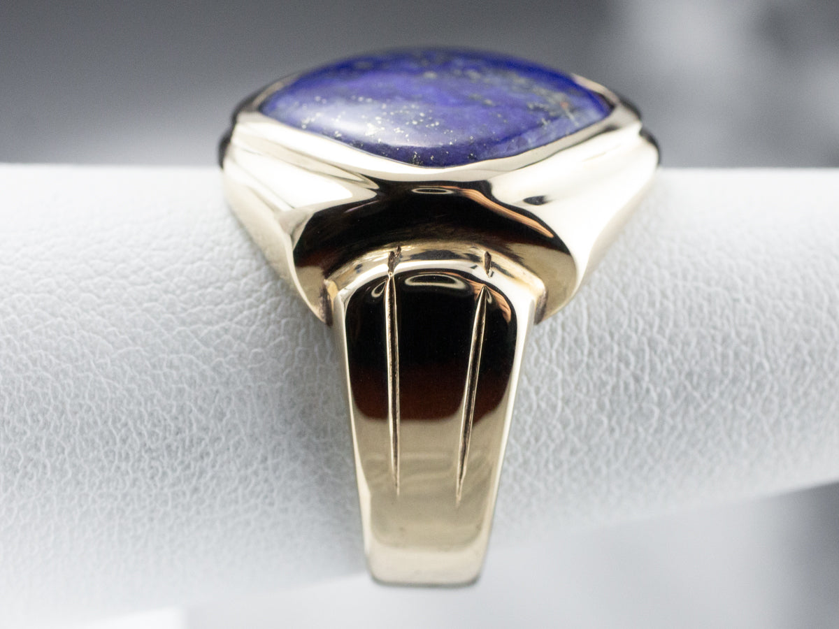 Retro Lapis Gold Men's Statement Ring