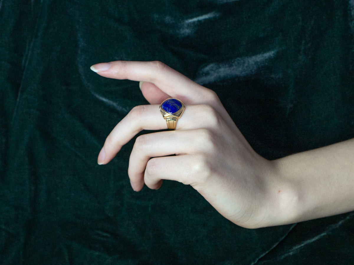 Retro Lapis Gold Men's Statement Ring