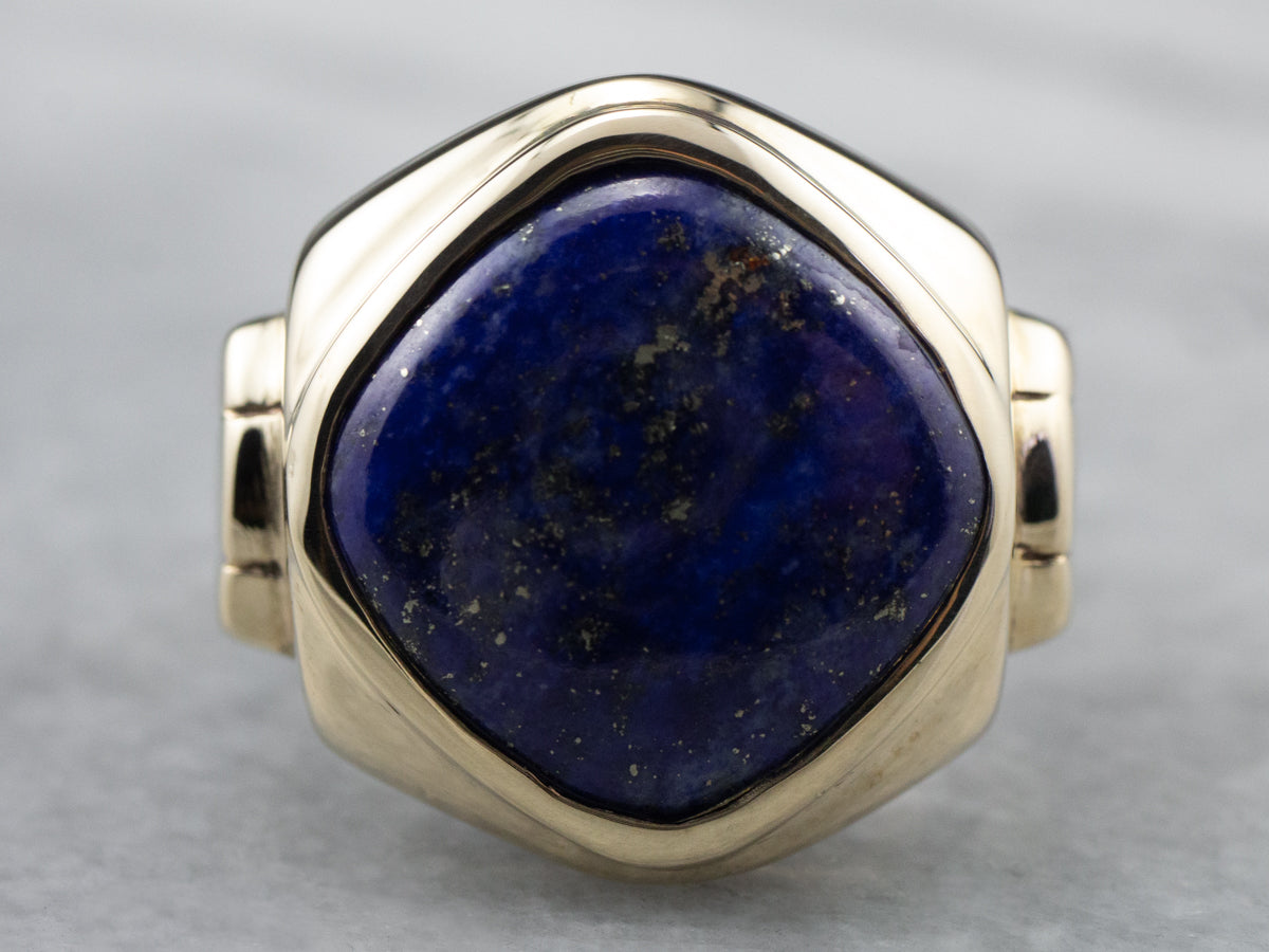 Retro Lapis Gold Men's Statement Ring