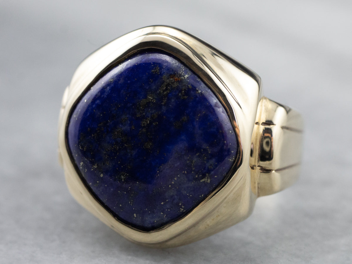 Retro Lapis Gold Men's Statement Ring