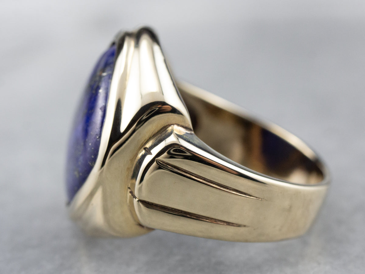 Retro Lapis Gold Men's Statement Ring