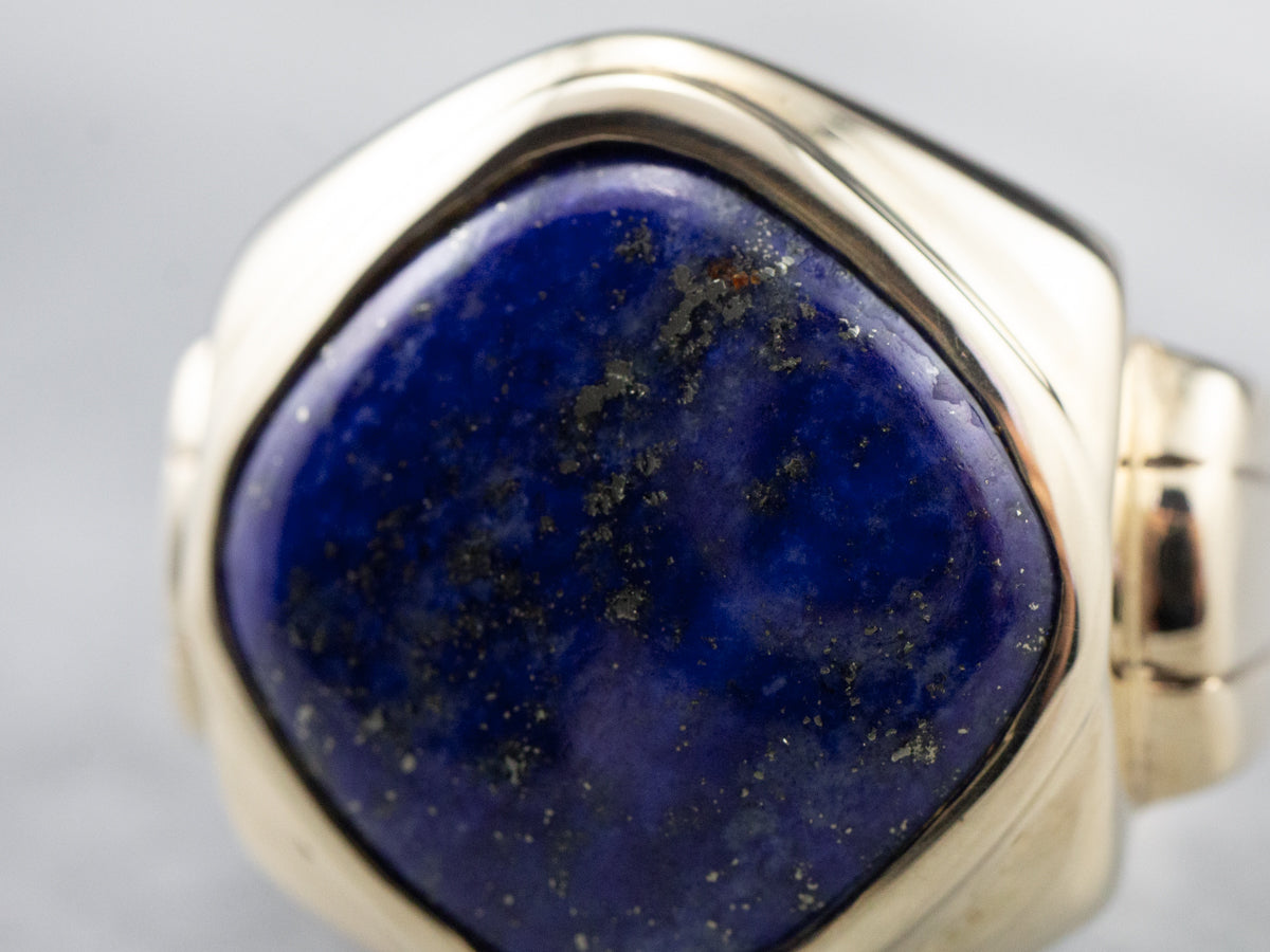 Retro Lapis Gold Men's Statement Ring