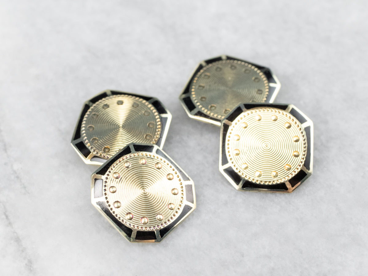 Vintage Black Enamel and Gold Cufflinks